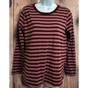 Women's Eddie Bauer Striped Top Sz Small Red Pink Long-Sleeve Cotton Tee Blouse